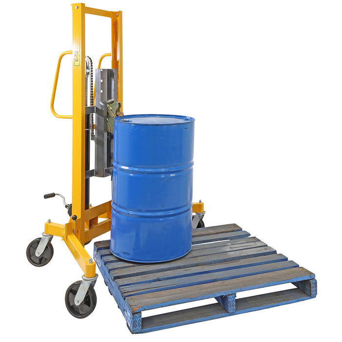 Steel and Plastic Drum Lifter/Depalletiser shown with pallet